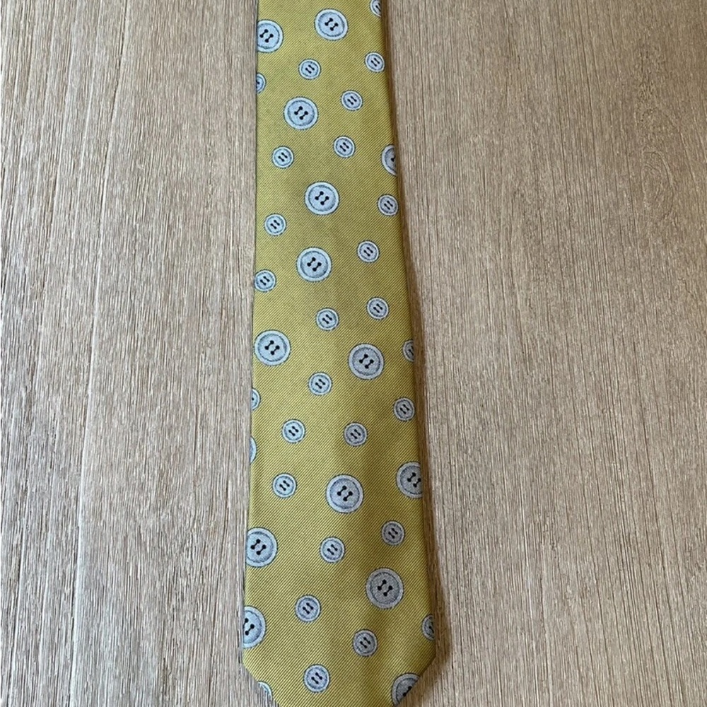 Hugo Boss Yellow and Gray Patterned Tie 100% Silk